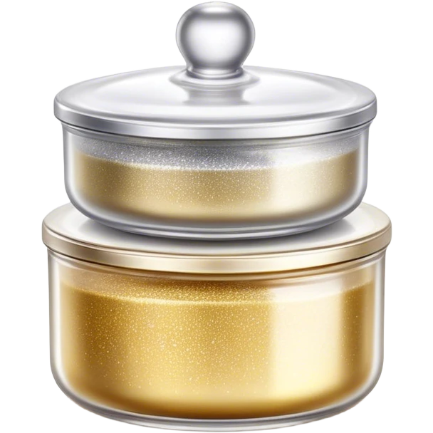 Cinematic Realistic Glitter Jars, elegant glass containers filled with ultra-fine shimmering gold and silver dust, light catching the tiny specks in a mesmerizing glow, slightly open lids revealing the rich, sparkling texture inside, set against a softly blurred background, radiating a sense of enchantment and wonder. emoji