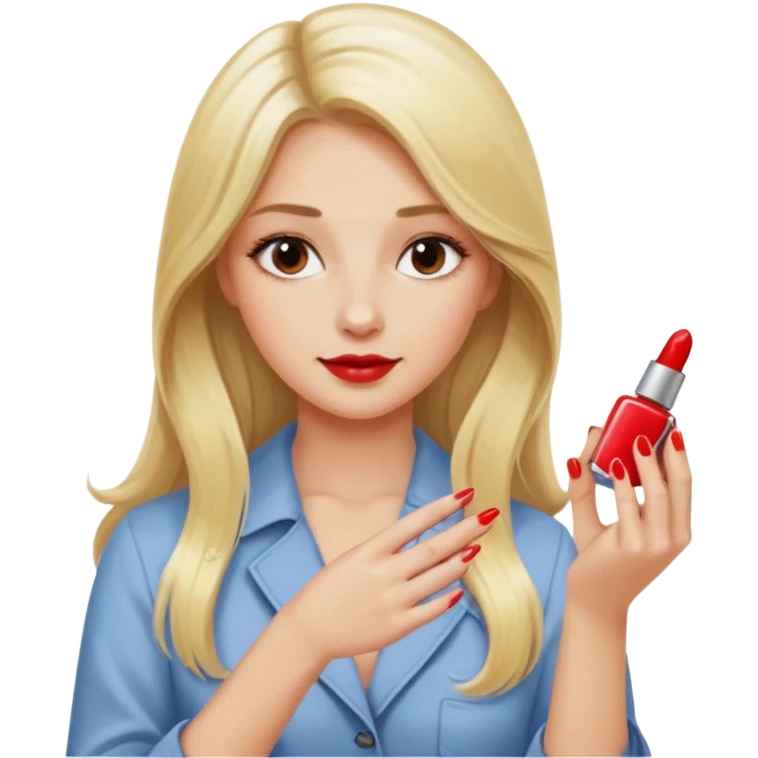 mulher loira, cabelos longos pintando unhas com esmaltes emoji