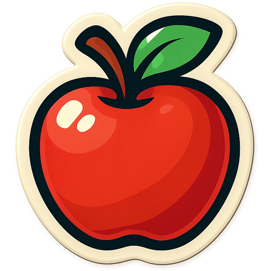 single apple symbol, cartoon style sticker, simple and clear, no text emoji