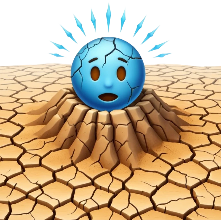 3D render of Drought Crack, miniature weather phenomenon, volumetric particle effects, parched brown earth ground texture, elemental energy, emoji style, isolated on white background --v 6.0. emoji