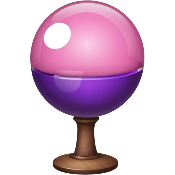 A half pink half purple ball with a wooden stem followed by a glass stem on top emoji