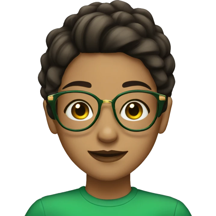 Girl with dark brown hair with green tips ans gold glasses  emoji