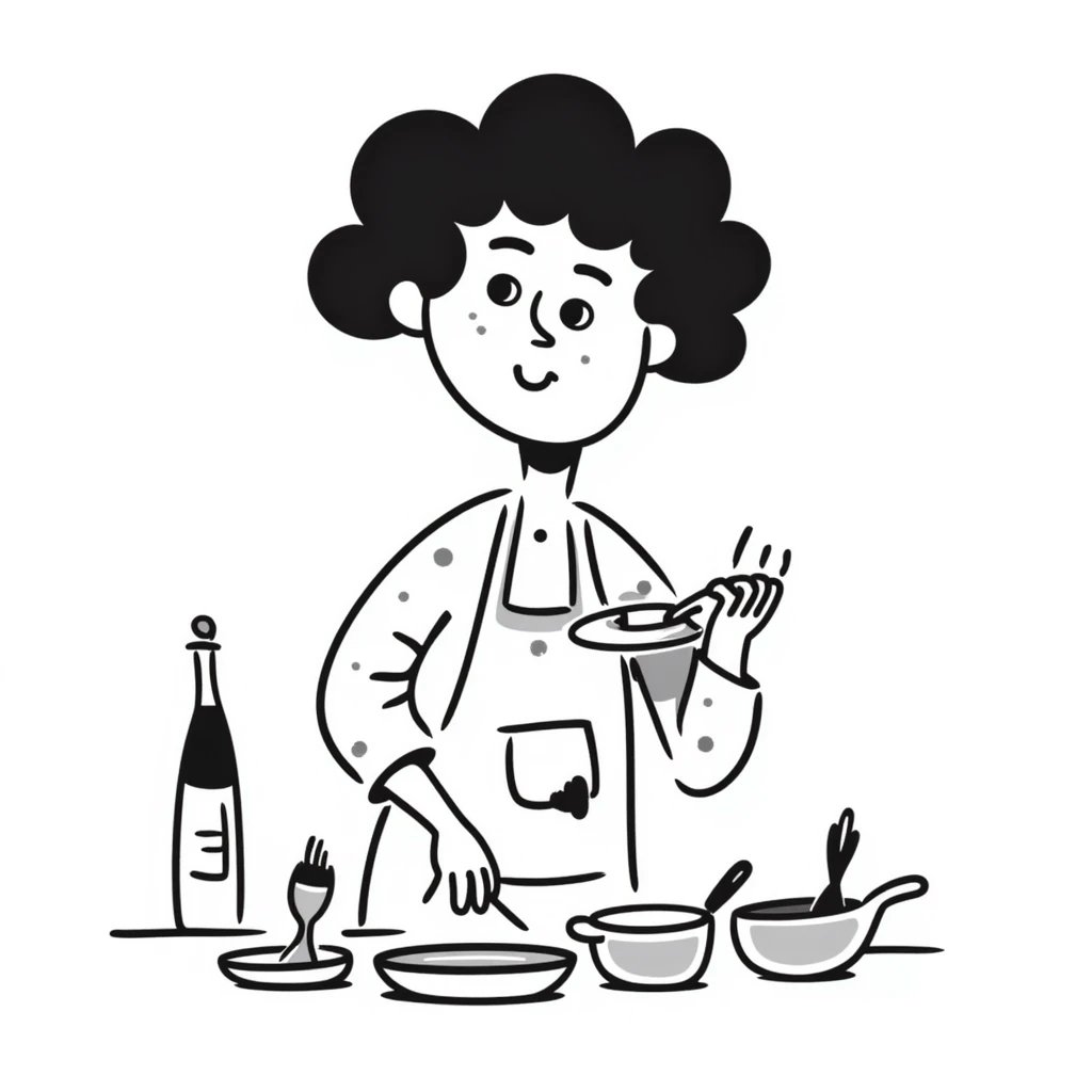 hand drawn doodle of a person cooking emoji