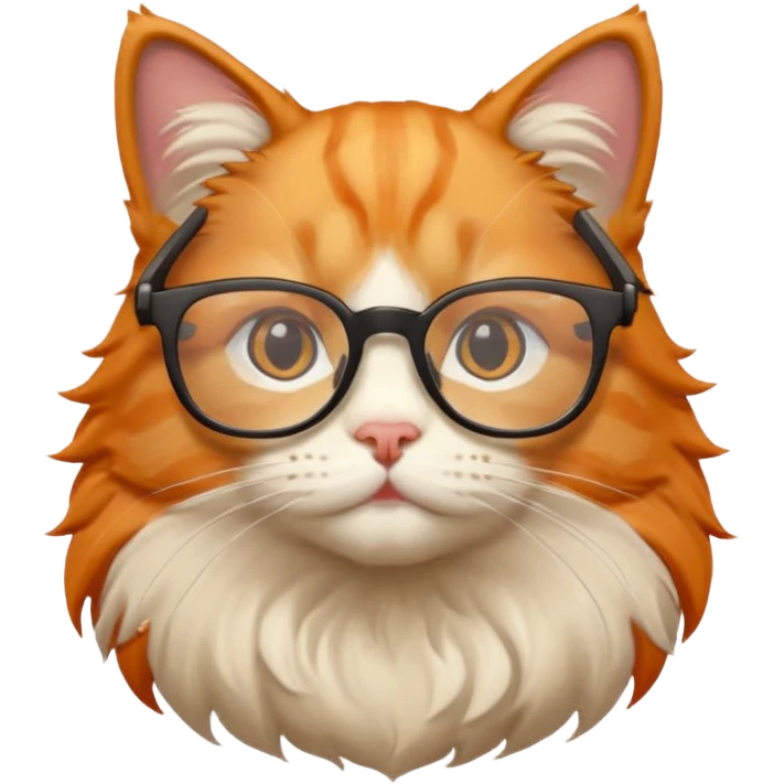 Orange cat wearing nerdy square glasses. emoji
