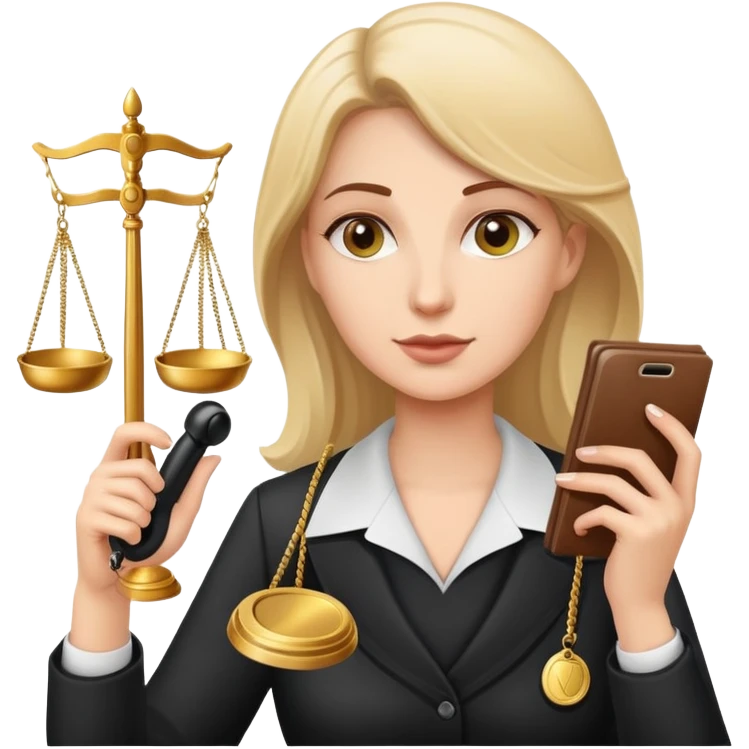 female notary with justice scale and stamp, phoning with another woman emoji