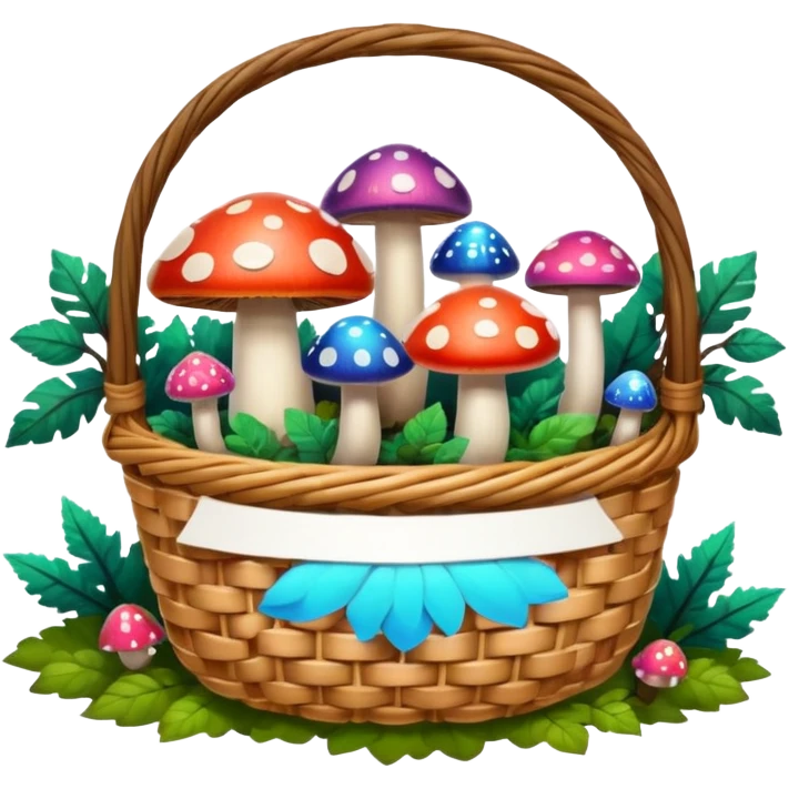 Basket with Psychedelic mushrooms and forest objects emoji