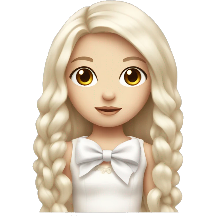 cute white doll with bow, long straight hair  emoji