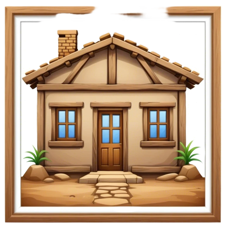  a old looking house made out of wooden beams and mud bricks emoji