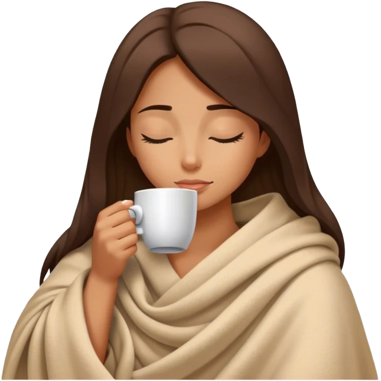 girl inside a blanket sipping coffee eyes closed emoji