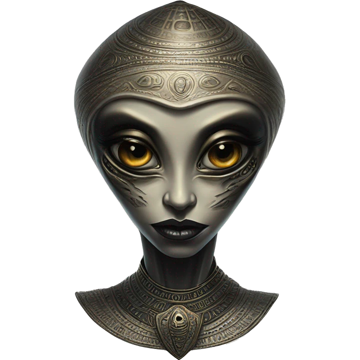 Mysterious UFO alien in Aladdin style, oil paint, black eyes, intricate lips, masterpiece portrait, beautiful, desirable, logical, Arabic emoji