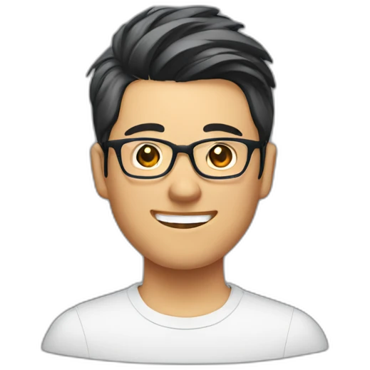 an asia man has undercut hairstyle, glasses, smiling emoji