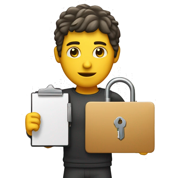 guy with shield lock and key and clipboard emoji