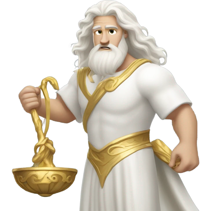 white man Poseidon lift gold weight . long white hair white dress. emoji