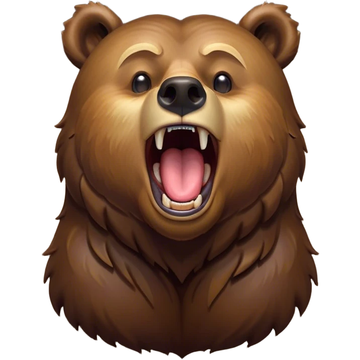 Cinematic Cute Yawning Grizzly Bear Portrait Emoji, Head tilted slightly with a dramatic, wide-open yawn, showcasing a thick, rugged deep brown fur with drooping ears, round eyes barely open in drowsy contentment, Simplified yet irresistibly adorable features, highly detailed, glowing with a soft, cozy glow, high shine, relaxed yet expressive, stylized with a touch of wild whimsy, bright and endearing, soft glowing outline, capturing the essence of a sleepy yet affectionate grizzly, so drowsy it feels like it could stretch out of the screen and curl up for a nap! emoji