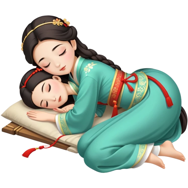 Beautiful girl in Hanfu lying on the ground sleeping emoji