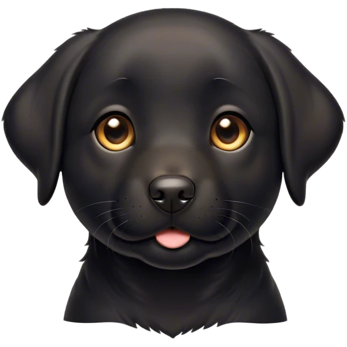 Cinematic Cute Black Labrador Portrait Emoji, Head tilted playfully and inquisitively, featuring a glossy black Fur with a healthy sheen, round, sparkling brown eyes filled with curiosity, Simplified yet irresistibly adorable features, highly detailed, glowing with a warm, friendly glow, high shine, affectionate and spirited, stylized with a touch of whimsy, bright and endearing, soft glowing outline, capturing the essence of a mischievous yet loving companion, so playful it feels like it could dash out of the screen and into your arms! emoji