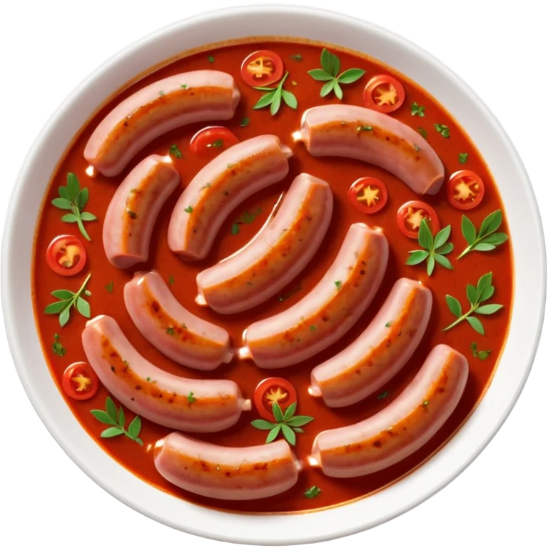 emoji of Rougail saucisse meal. Typical Reunion island meal consisted of Sliced sausage in tomato sauce (strong red color) with thym  emoji