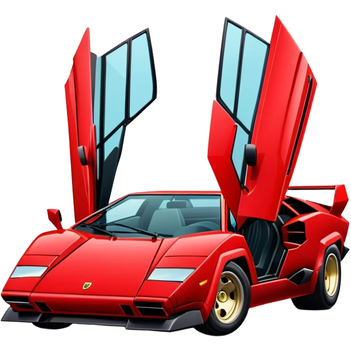Red Lamborghini Countach sports car, iconic 80s supercar with angular design and scissor doors emoji