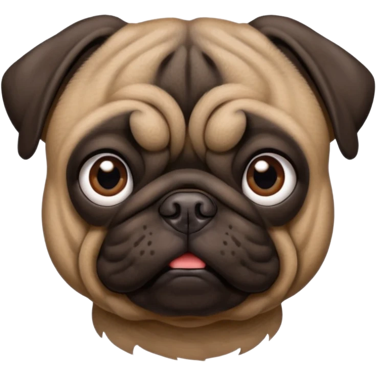 dark brown pug facing forwards, head and shoulders. emoji