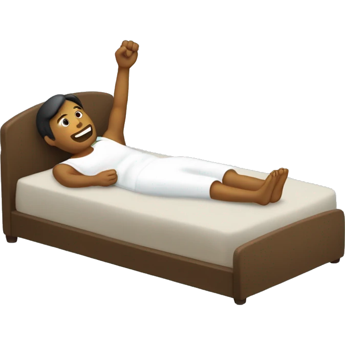 Someone laying in bed raising one hand up emoji