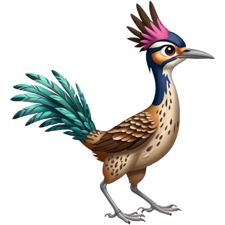 realistic roadrunner bird emoji, running with long feathered tail pointed down and back, actual colors emoji
