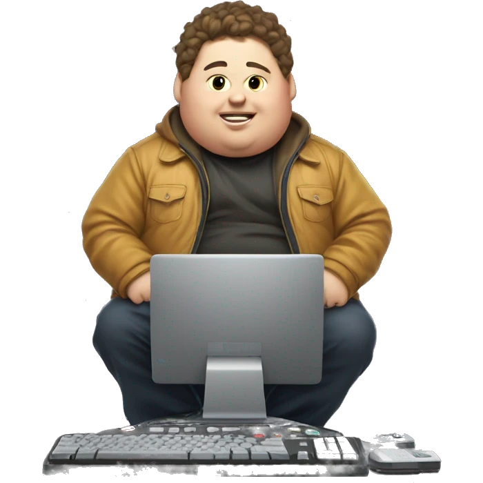 Fat kid in jacket playing on his gaming computer  emoji