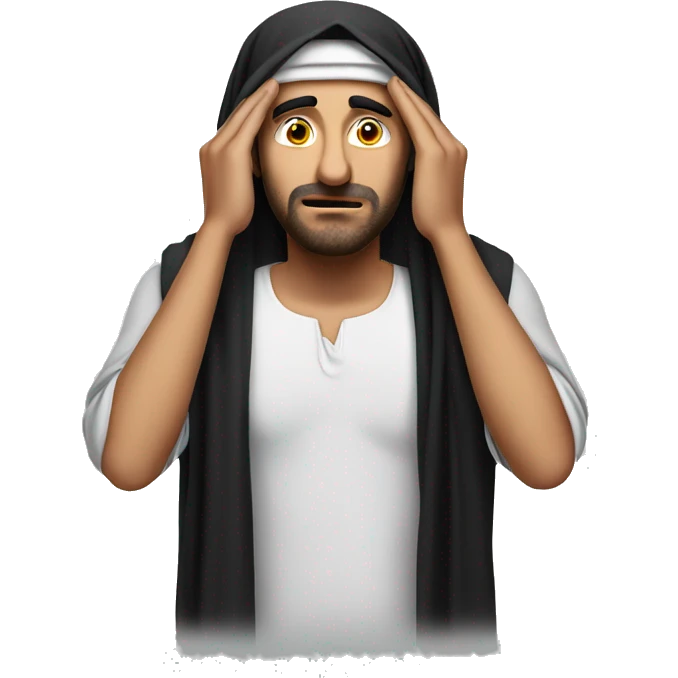 Arab holding his head with his hands photorealistic serious emoji