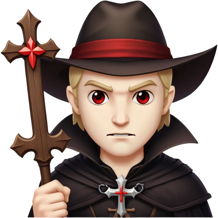 Vampire hunter with wooden stake and cross, ready to fight emoji