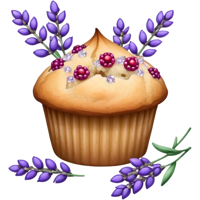 Lavender flower sprig muffin with berry and sugar crystals emoji