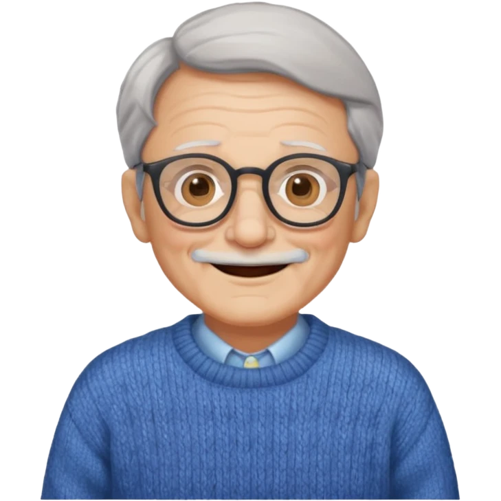 Old man, happy, wearing glasses and sweater emoji
