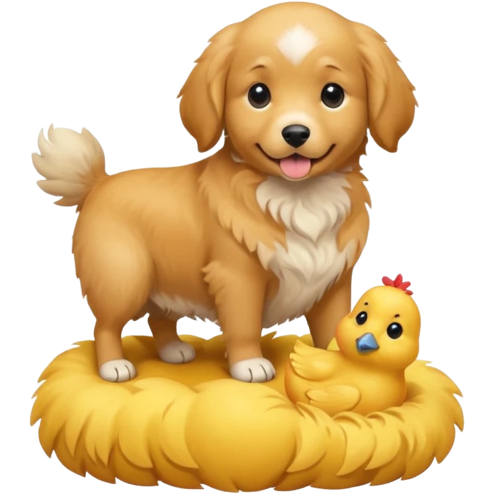 Un perrito con un pollito arriba emoji