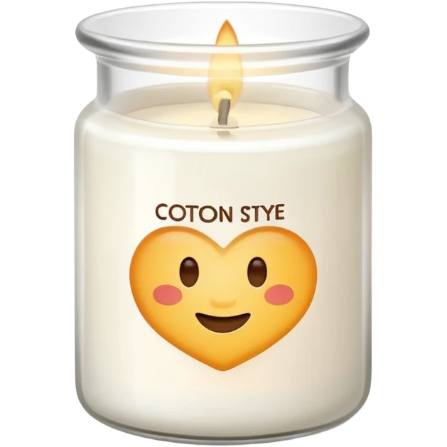 minimal flat emoji of a white scented candle in a glossy white glass jar with the label “cotton”, soft warm glow, clean vector style, elegant and modern, transparent background lux style emoji