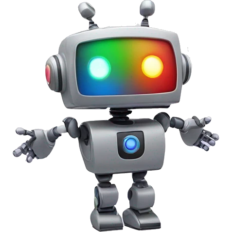 Design an emoji of a robot in a dancing pose with colorful lights. emoji