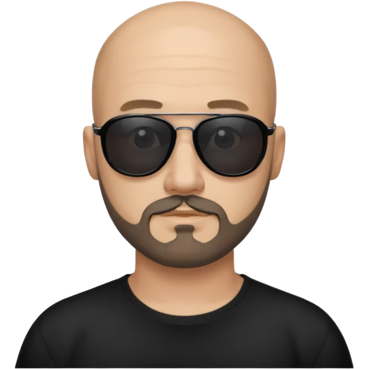 Bald man, wearing black fashion sunglasses, goatee beard emoji