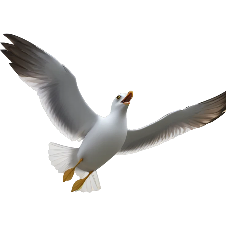 a seagull passing above new york city and the sea emoji