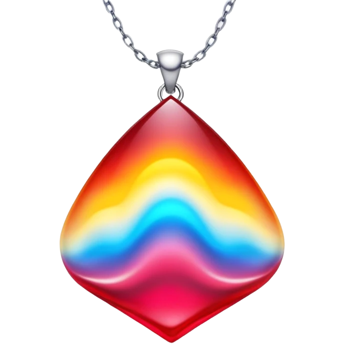 ruby pendant with a fiery red-yellow gradient glow, silver chain undulating like water, cosmic aura backdrop emoji