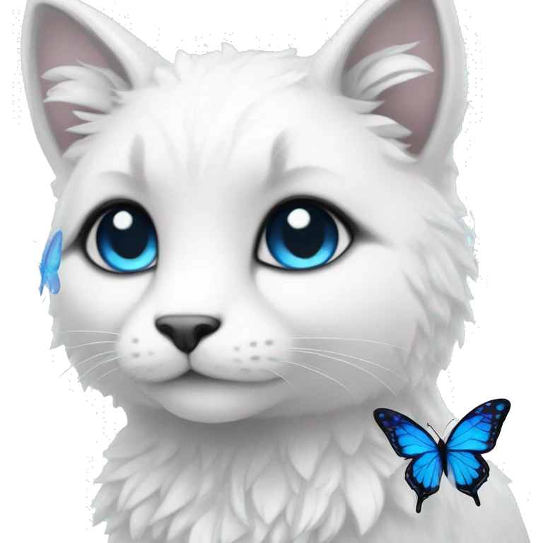Edgy Cute Cool Kawaii gorgeous sparkly ethereal white fantasy animal with blue eyes sona with flowers and butterflies beautiful aesthetic emoji