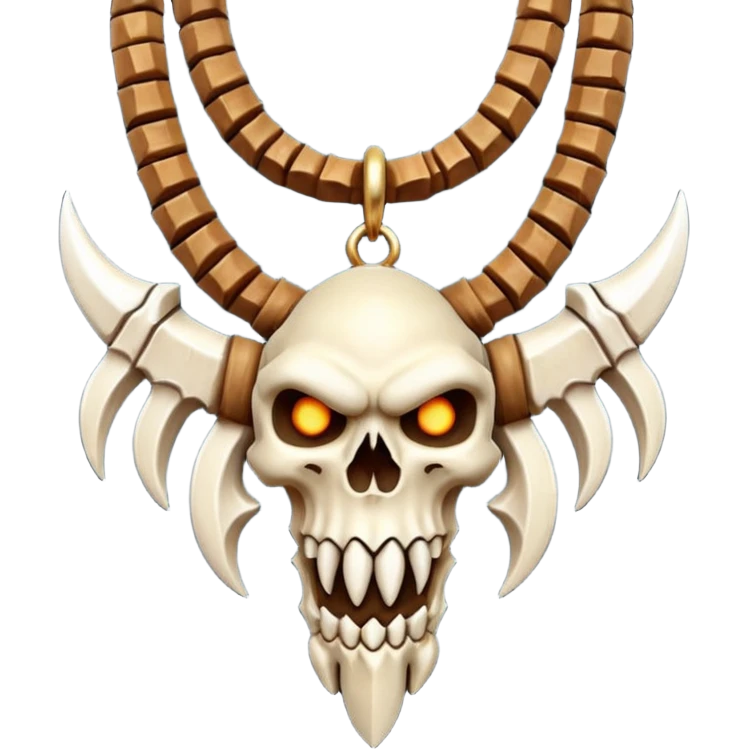 barbarian necklace object icon, necklace made of bones and fangs, rugged tribal jewelry, 3D cartoon, mobile game icon style, centered, clean background, no text, no watermark

 emoji