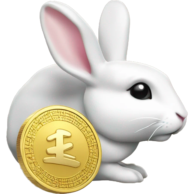 white rabbite coin, cryptocoin, gold coin emoji