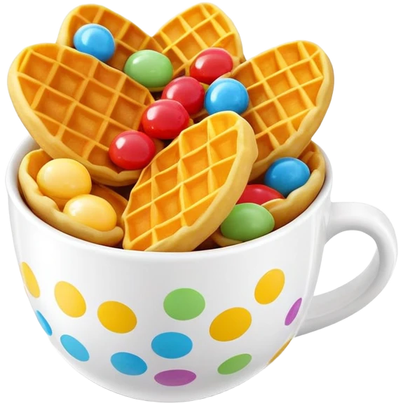 3D rendered mini Hong Kong egg waffles in a cup with colorful toppings, hyper-realistic bubbled texture, vibrant colors, glossy finish, detailed bubble pattern, playful presentation emoji