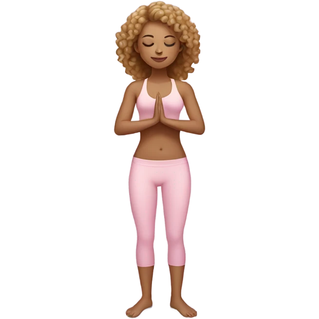 brunette and blonde curly hair yoga girl tanned skin light pink clothes eyes closed emoji