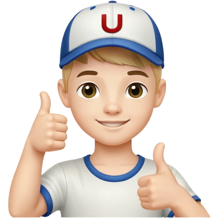 cute boy with a baseball cap that has thumbs up emoji