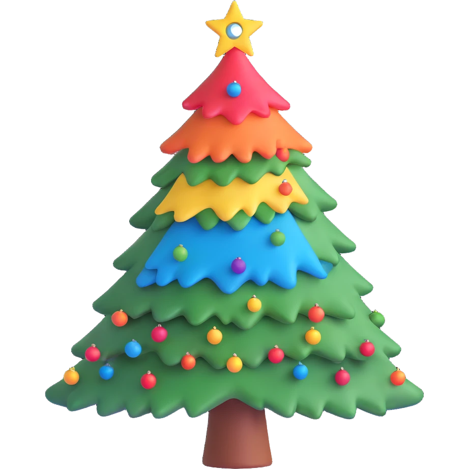 A Christmas tree with rainbow colors spread from inside to out with a middle Christmas tree shape hole emoji