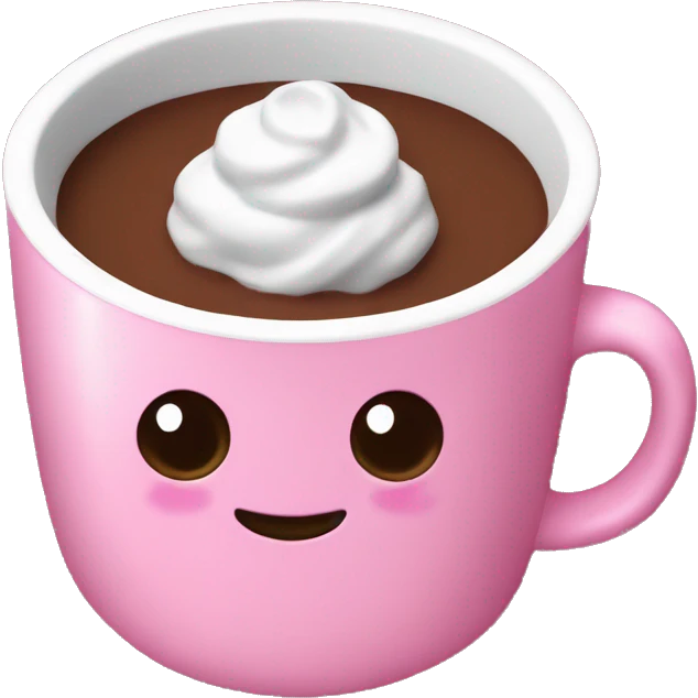 Hot chocolate with mash mellow in a pink cup  emoji