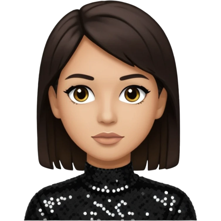 Frankie Zulferino, Pop Singer (b.1990) with dark brown hair, black sequin outfit, light tan skin emoji