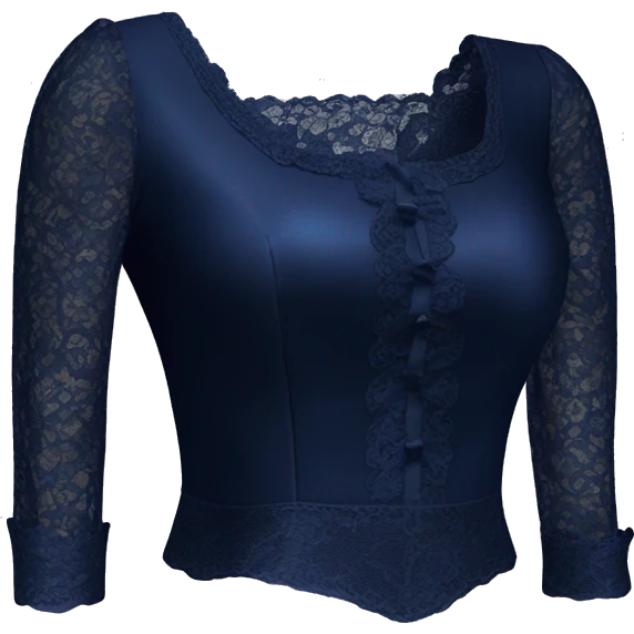 Realistic isolated side view of a dark navy blue shiny silk lace low cut square neck blouse emoji
