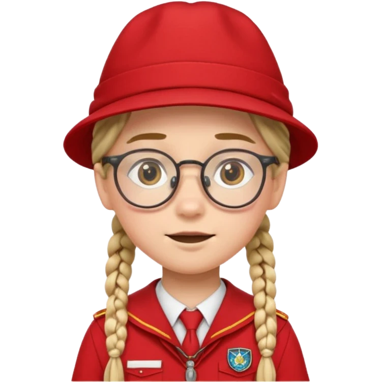 red uniform wearing scout kid with braids and glassess with hat emoji