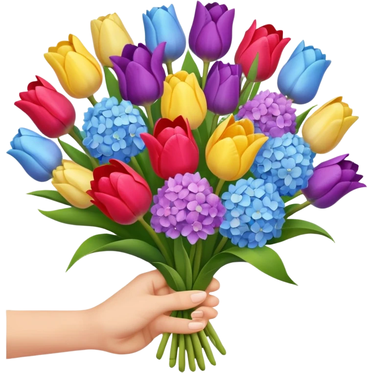 tulip, hyacinth and hydrangeas boquet in one hand held boquet  emoji