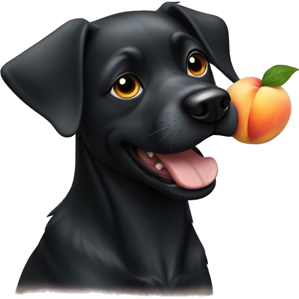 Black dog eating a peach emoji