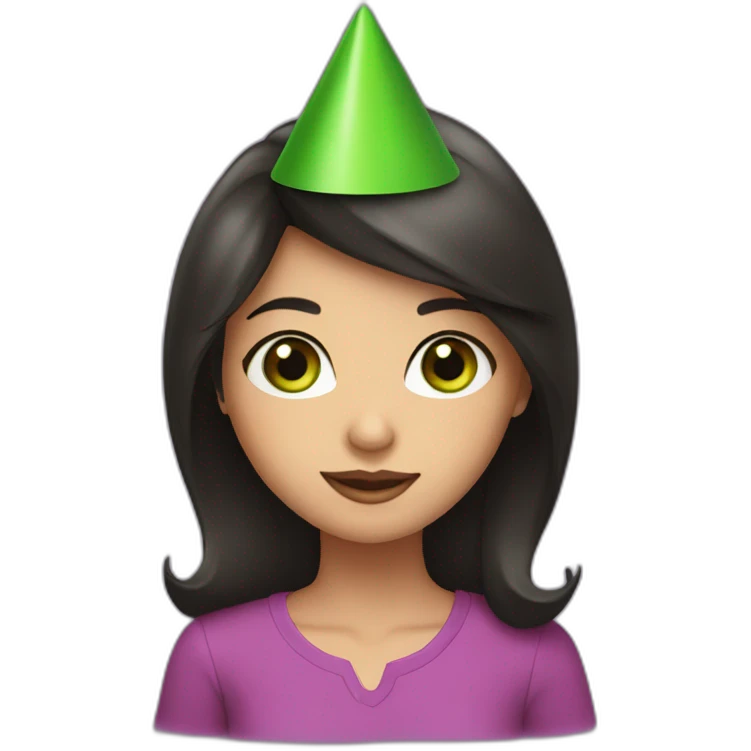 girl with dark hair and green eyes in party hat  emoji